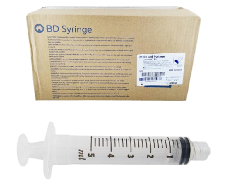 3 dalių švirkštas "BD Plastipak" 5 ml, luer lock, 125 vnt.