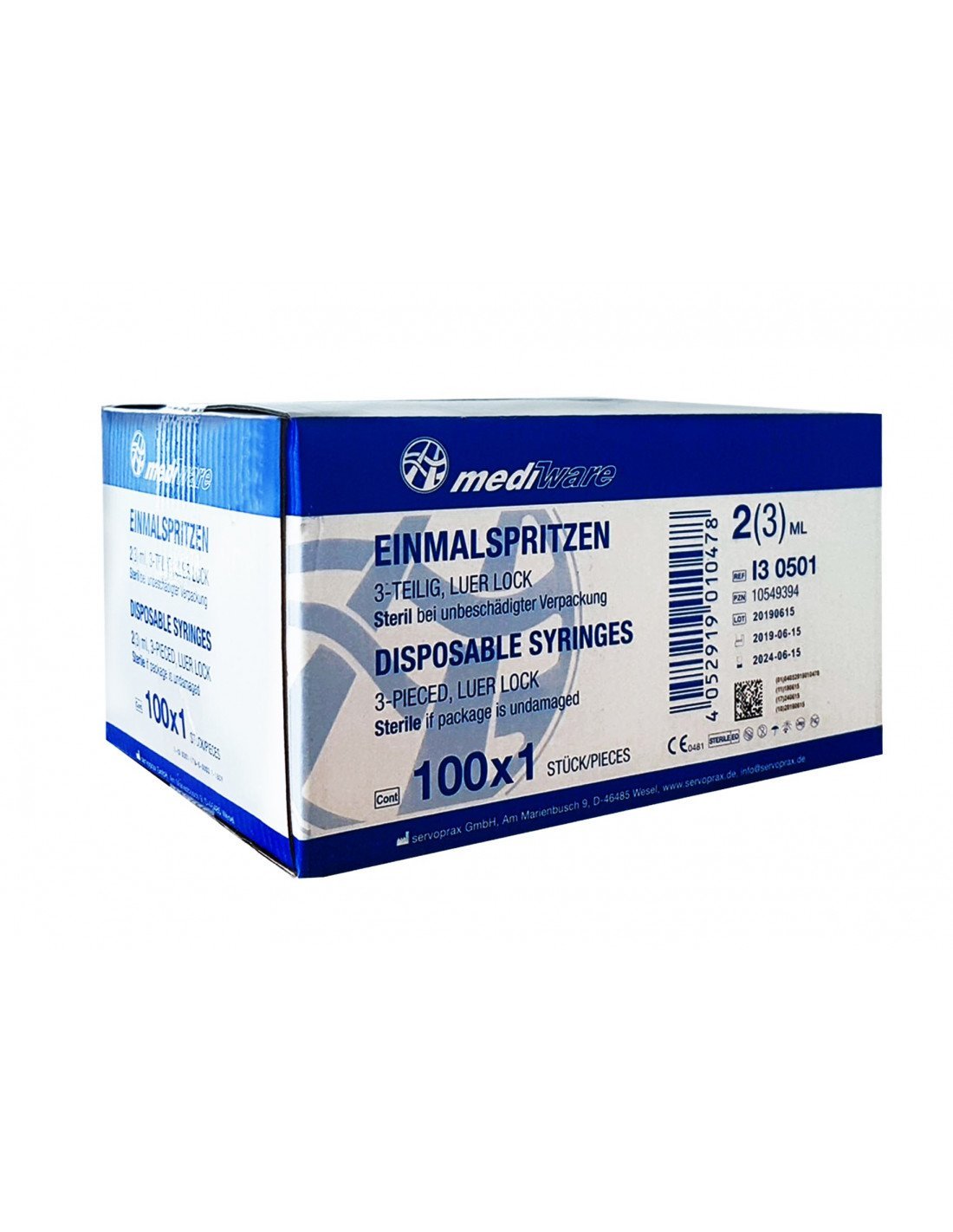 „Mediware“ vienkartiniai švirkštai 2/3ml 3 dalių Luer-Lock, sterilūs (100 vnt.) - Image 2